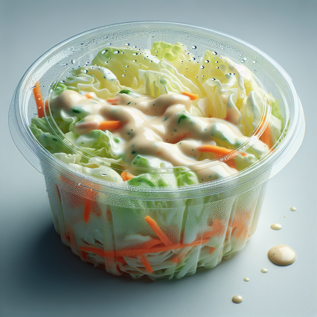 Salade de chou ou Coleslaw, avec sauce, préemballée-entrées et plats composés, valeurs nutritionnelles