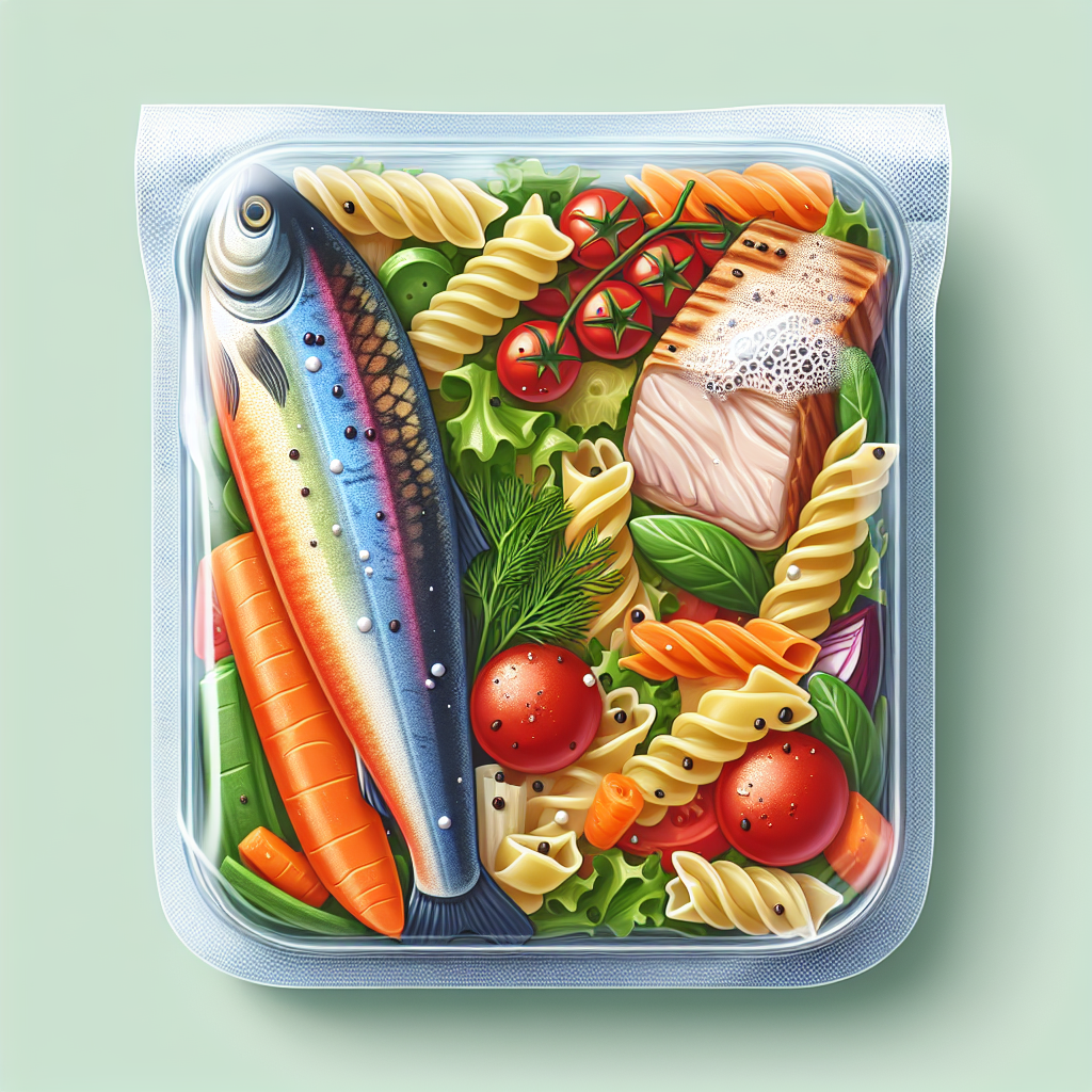 Salade de pâtes aux légumes, avec poisson ou viande, préemballée-entrées et plats composés, valeurs nutritionnelles