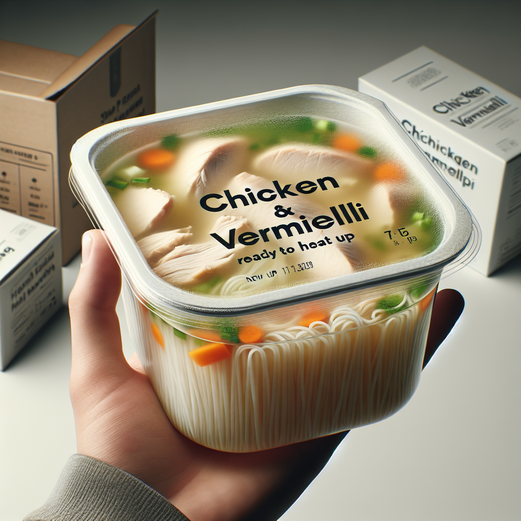 Soupe à la volaille et aux vermicelles, préemballée à réchauffer-entrées et plats composés, valeurs nutritionnelles