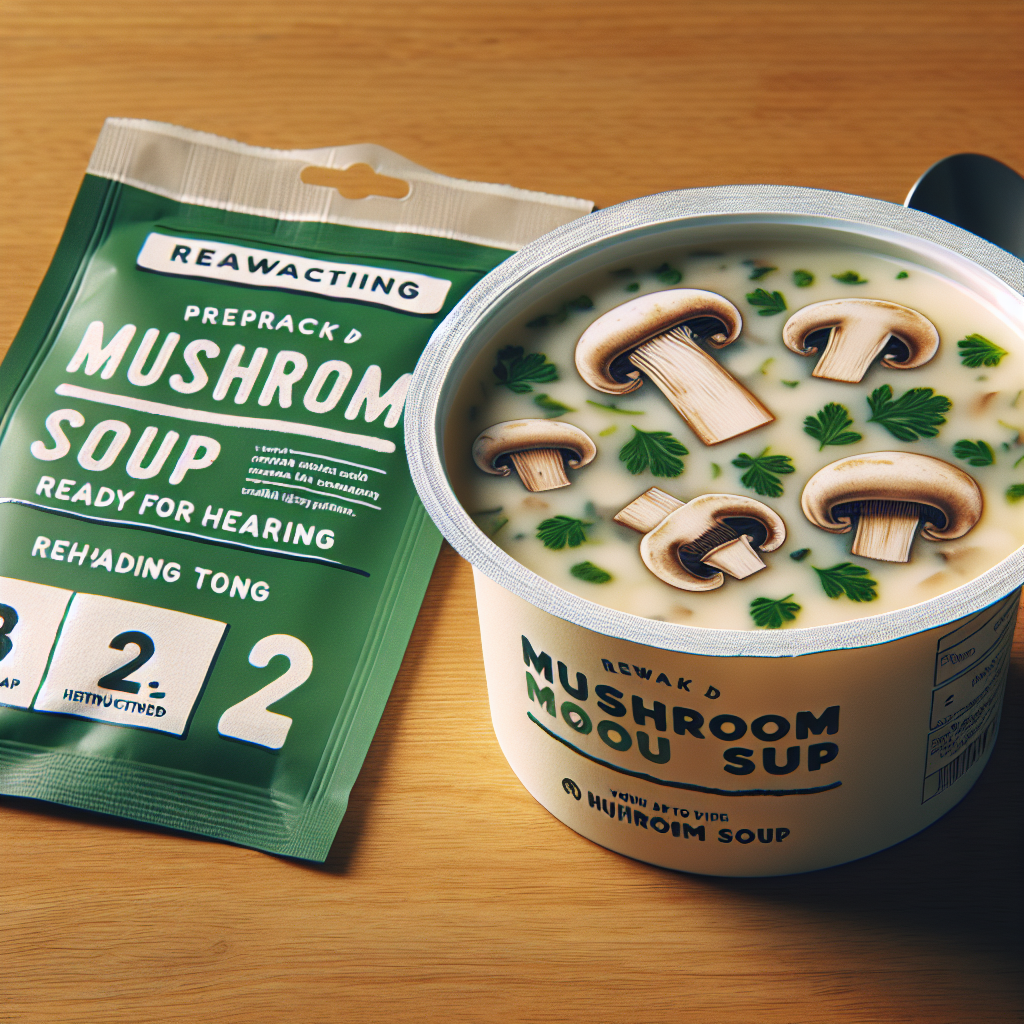 Soupe aux champignons, préemballée à réchauffer-entrées et plats composés, valeurs nutritionnelles