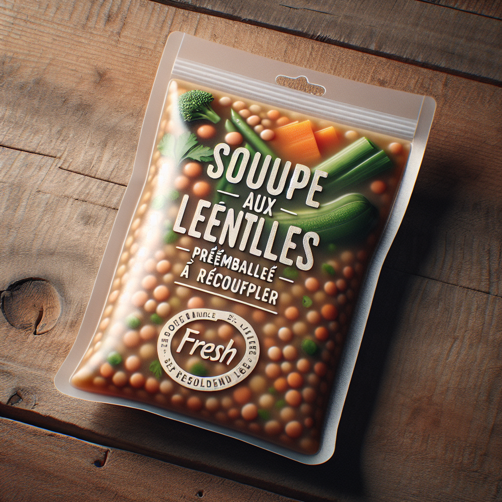 Soupe aux lentilles, préemballée à réchauffer-entrées et plats composés, valeurs nutritionnelles