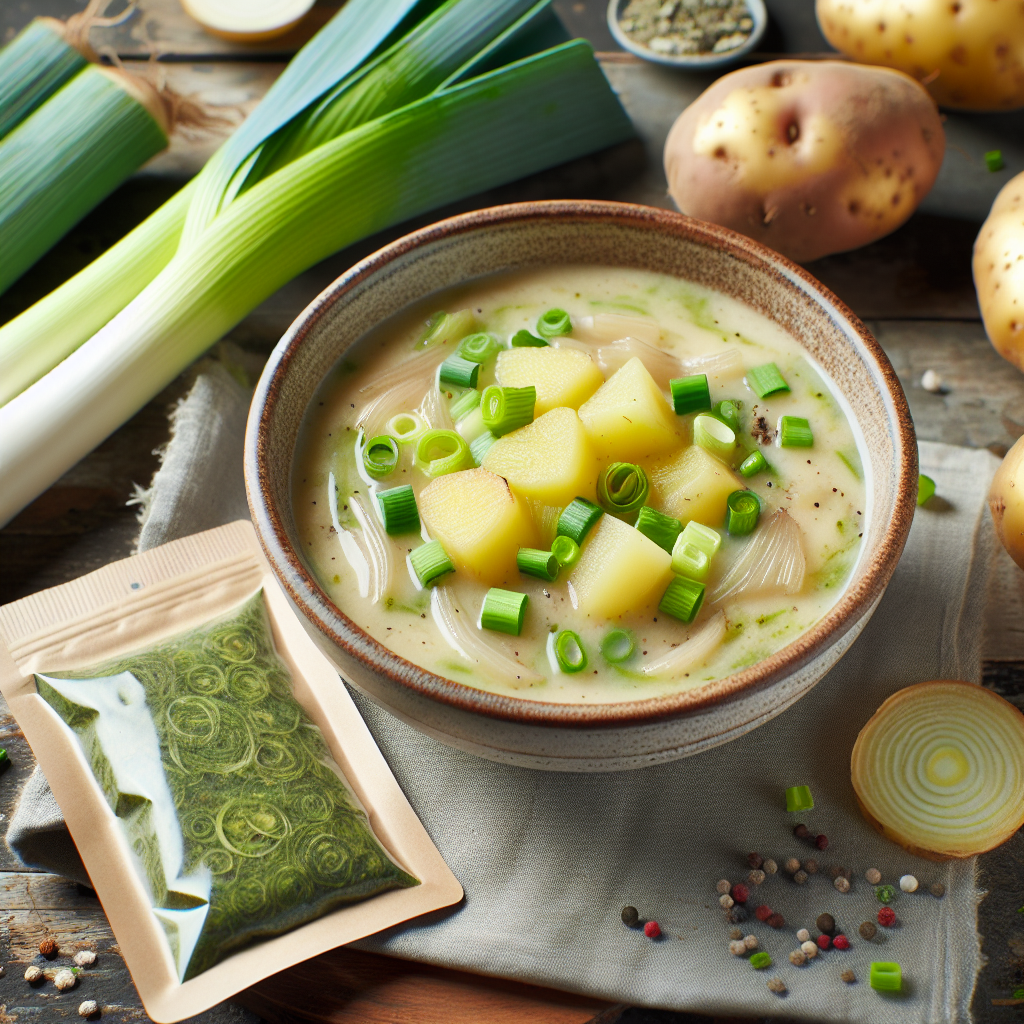 Soupe aux poireaux et pommes de terre, déshydratée reconstituée-entrées et plats composés, valeurs nutritionnelles