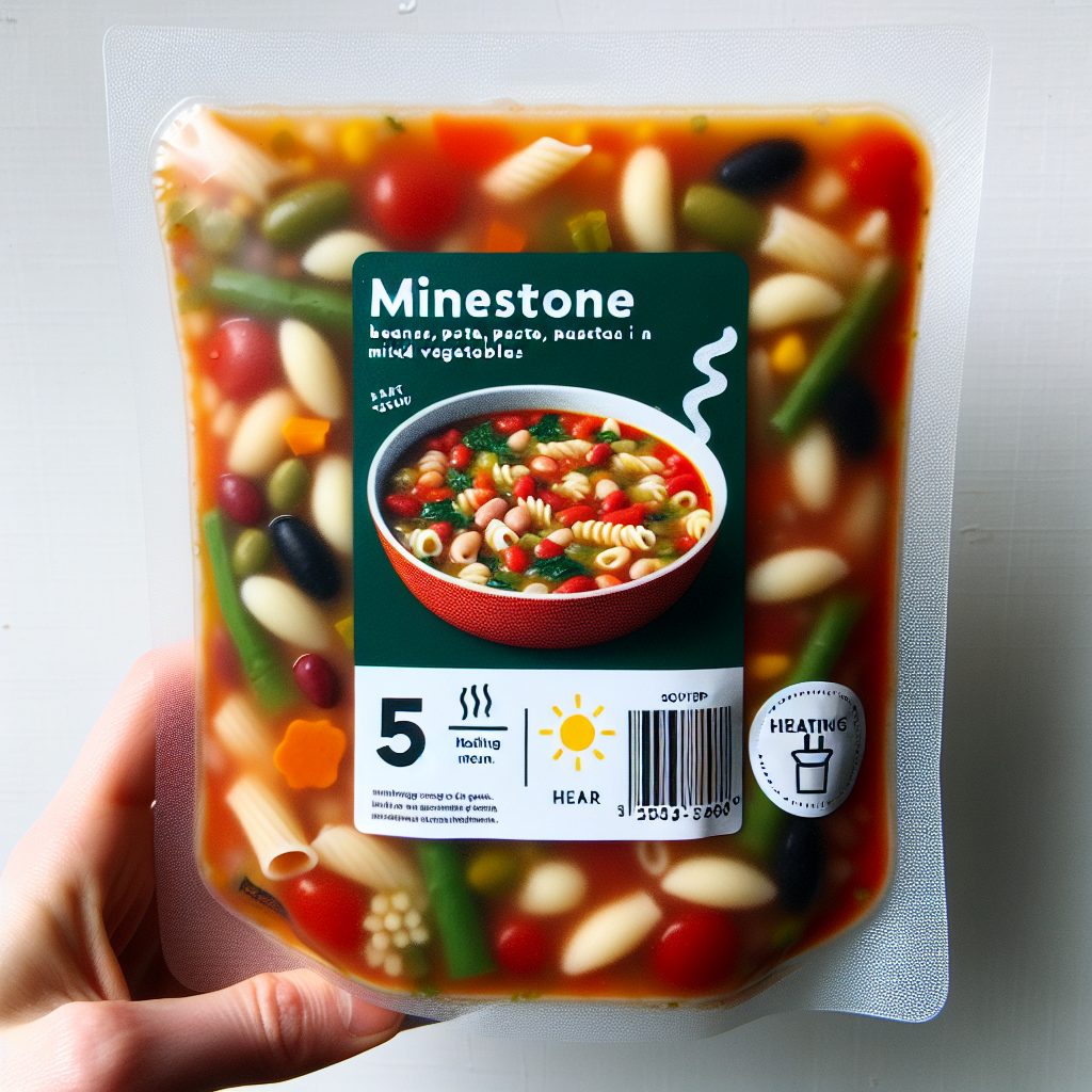 Soupe minestrone, préemballée à réchauffer-entrées et plats composés, valeurs nutritionnelles