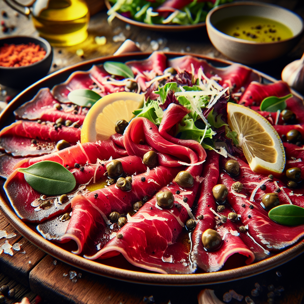 Carpaccio de boeuf, avec marinade-entrées et plats composés, valeurs nutritionnelles