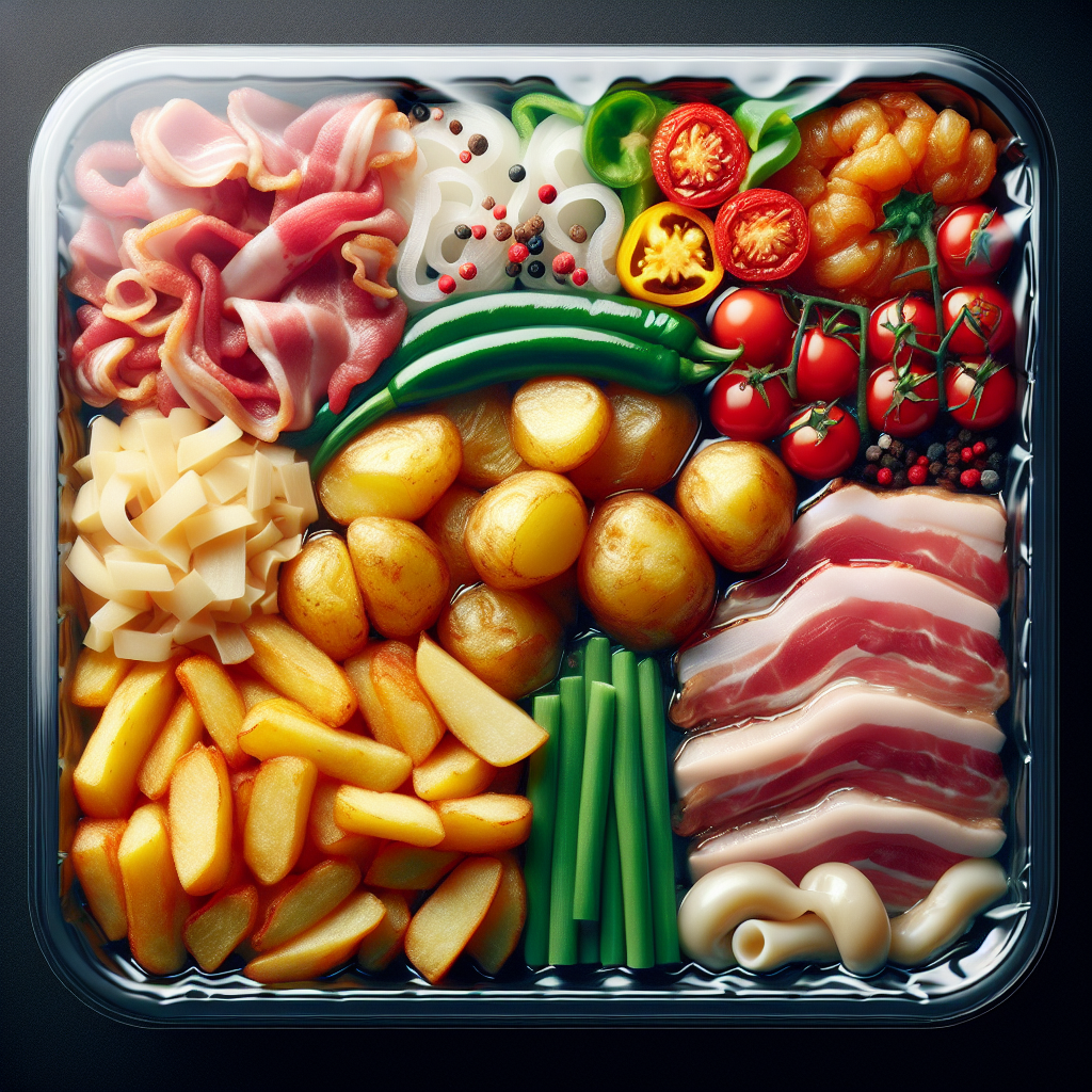 Poêlée de pommes de terre préfrites, lardons ou poulet, et autres, sans légumes verts, préemballée-entrées et plats composés, valeurs nutritionnelles