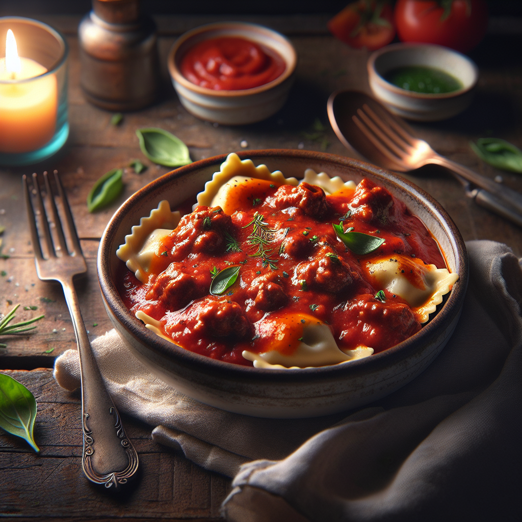 Ravioli à la viande, sauce tomate, appertisé-entrées et plats composés, valeurs nutritionnelles