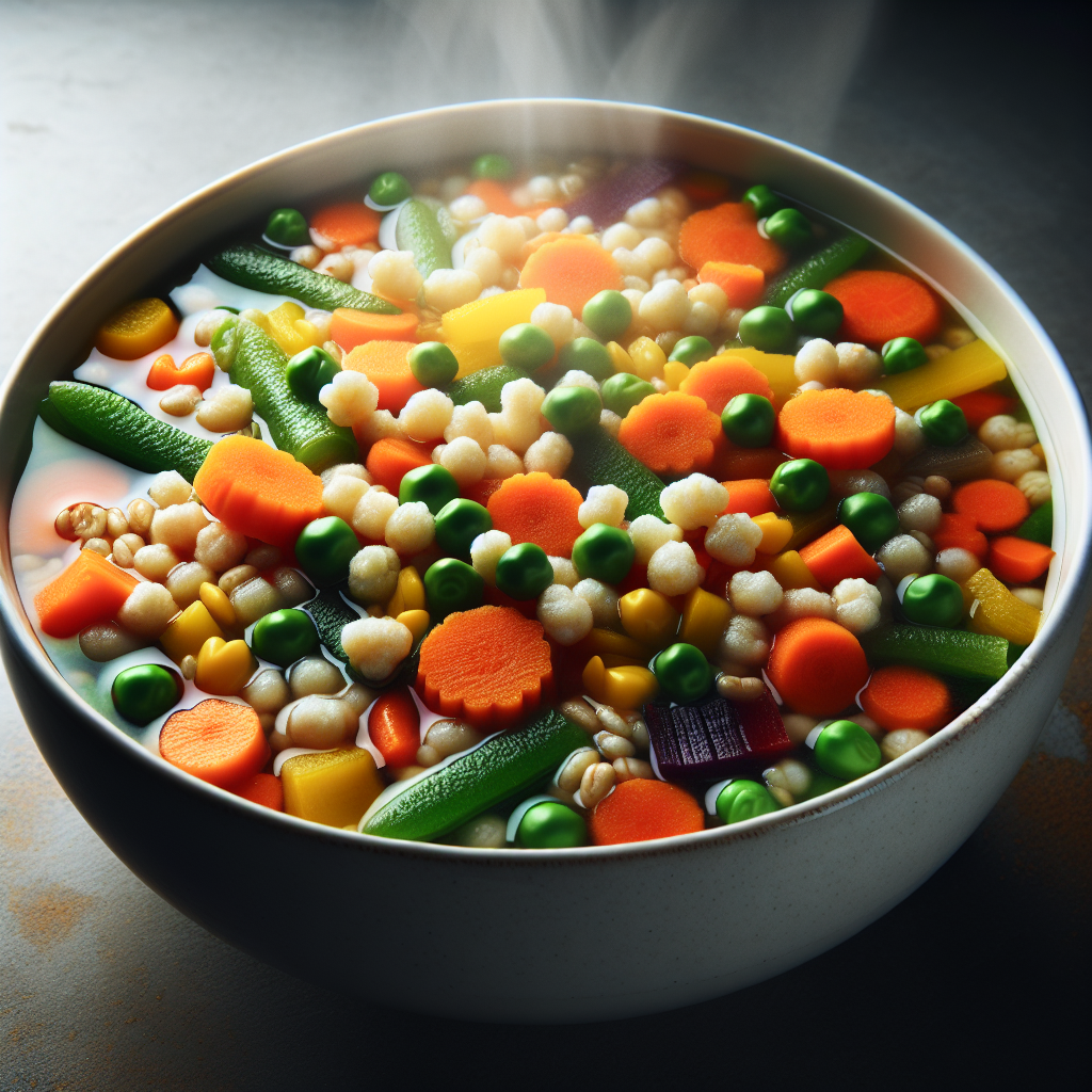 Soupe aux céréales et aux légumes, déshydratée reconstituée-entrées et plats composés, valeurs nutritionnelles