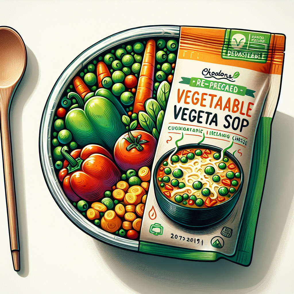 Soupe aux légumes avec fromage, préemballée à réchauffer-entrées et plats composés, valeurs nutritionnelles