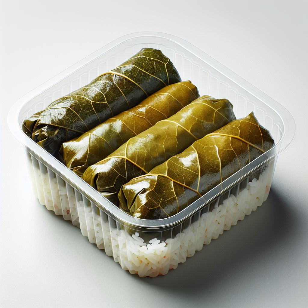 Feuille de vigne farcie au riz ou dolmas, égouttée, préemballée-entrées et plats composés, valeurs nutritionnelles