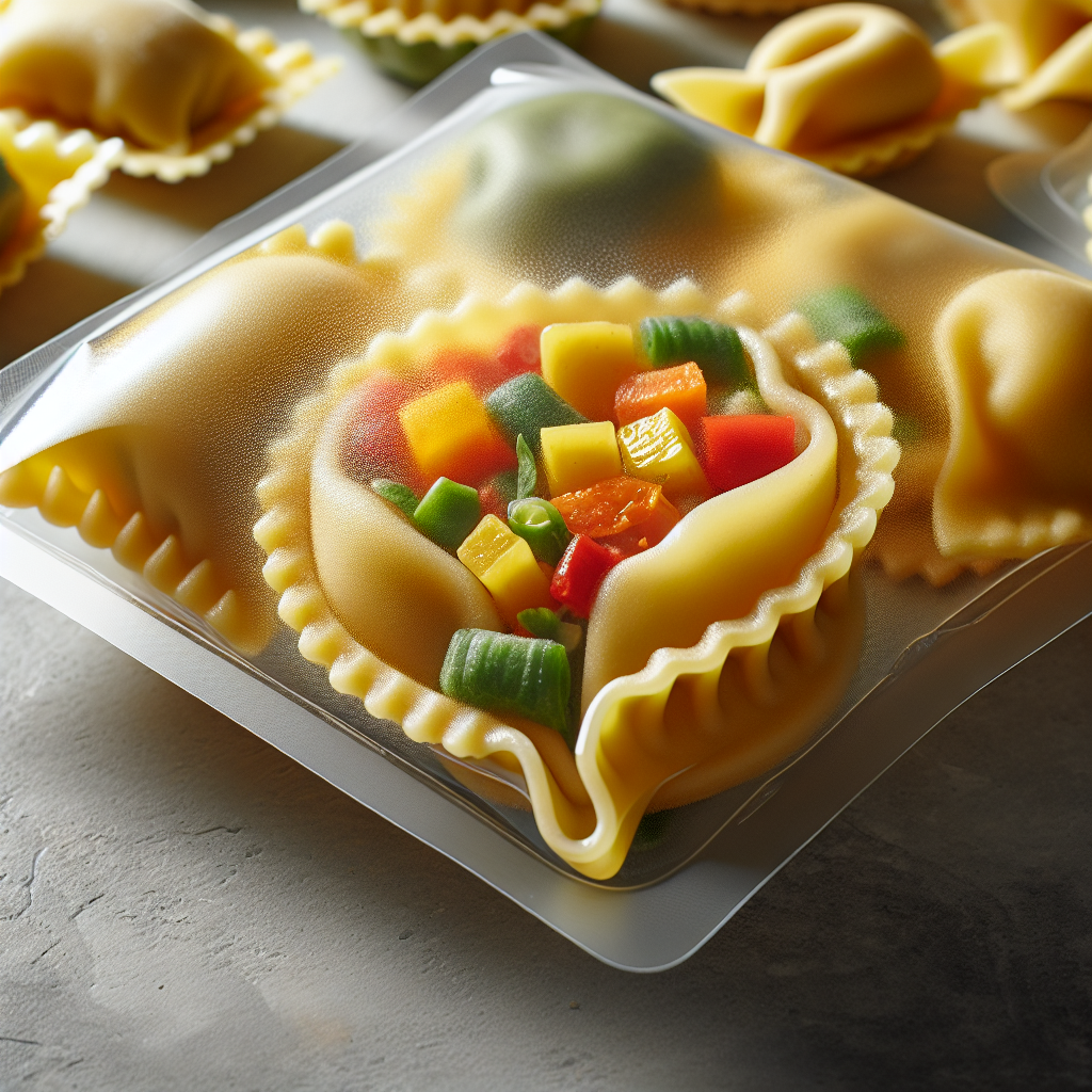Pâtes fraîches farcies (ex : raviolis, tortellinis), aux légumes, préemballées, crues-entrées et plats composés, valeurs nutritionnelles