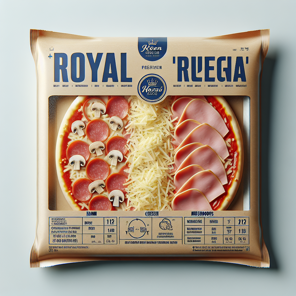 Pizza jambon fromage champignons ou pizza royale, reine ou regina, préemballée-entrées et plats composés, valeurs nutritionnelles