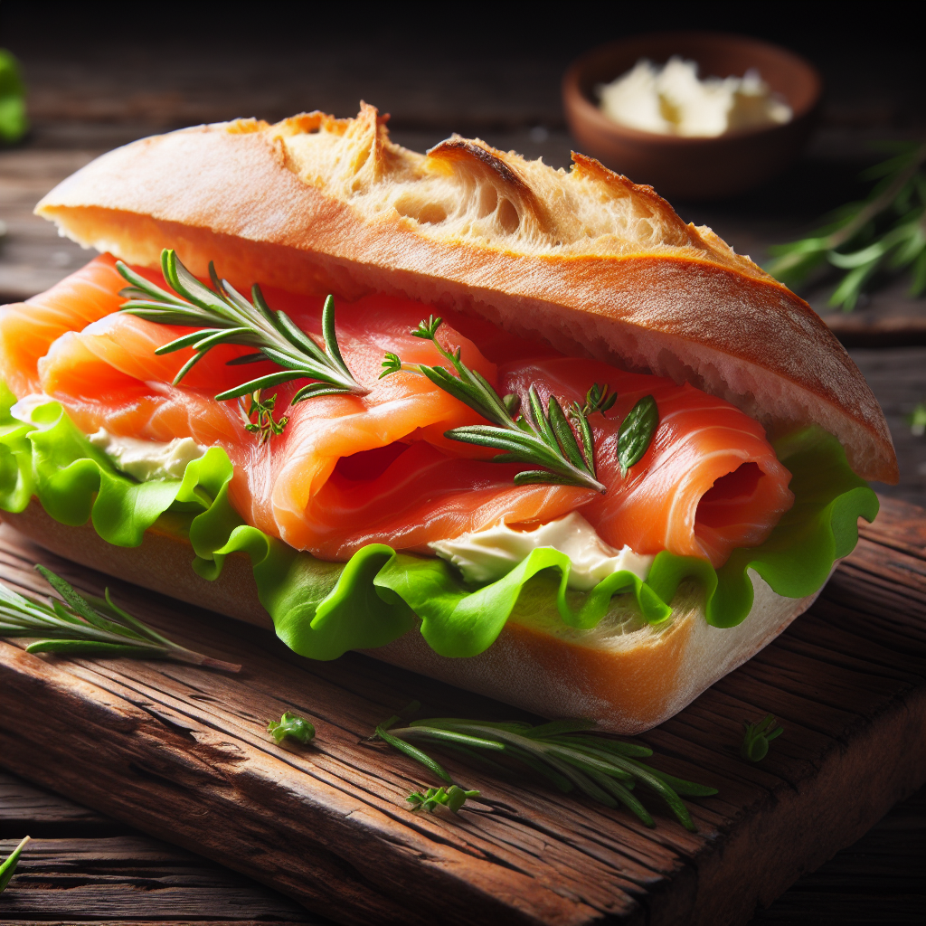 Sandwich baguette, saumon fumé, beurre-entrées et plats composés, valeurs nutritionnelles