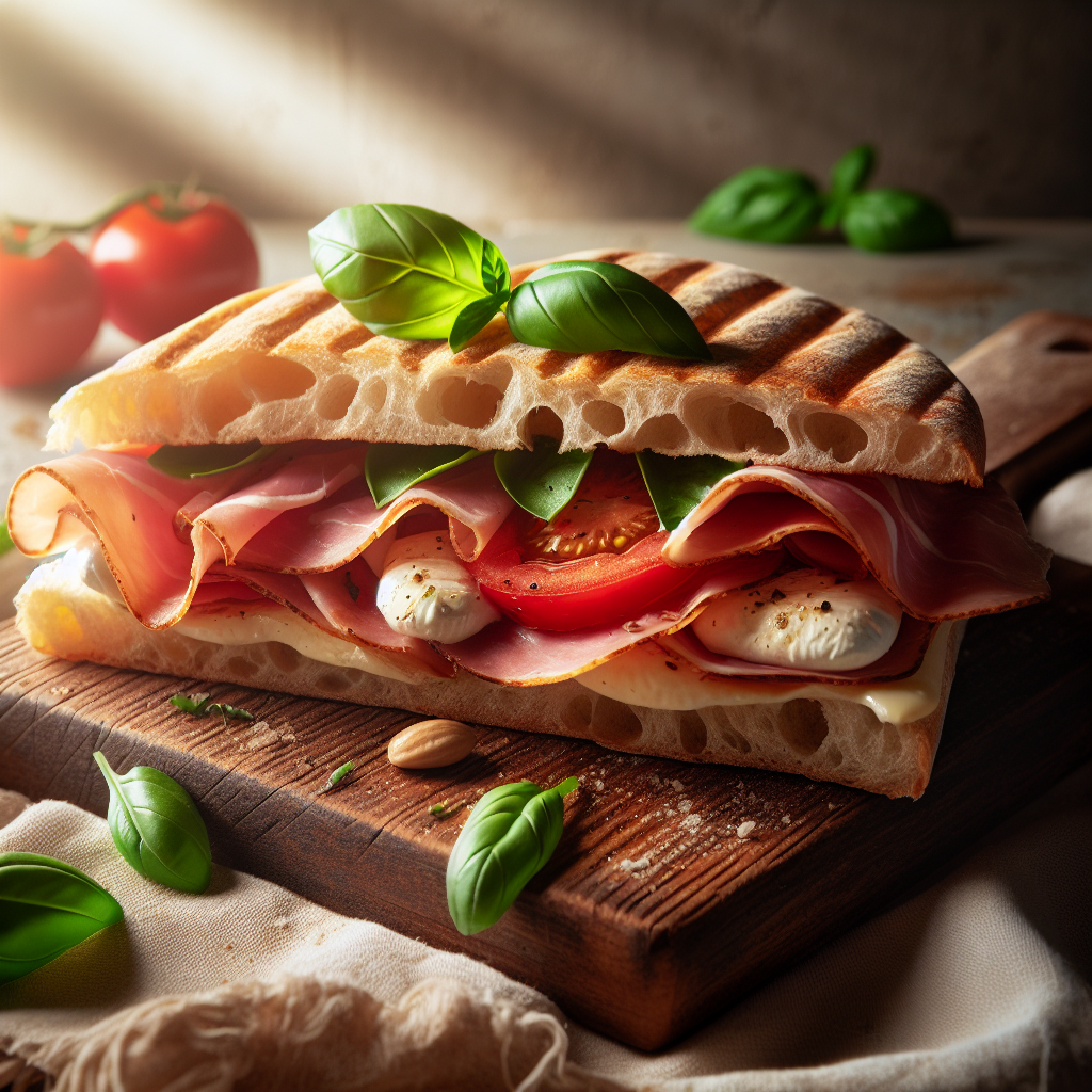 Sandwich panini, jambon cru, mozzarella, tomates-entrées et plats composés, valeurs nutritionnelles
