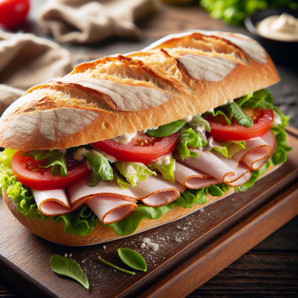 Sandwich baguette, dinde, crudités (tomate, salade), mayonnaise-entrées et plats composés, valeurs nutritionnelles