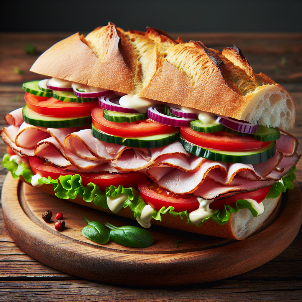 Sandwich baguette, porc, crudités (tomate, salade), mayonnaise-entrées et plats composés, valeurs nutritionnelles