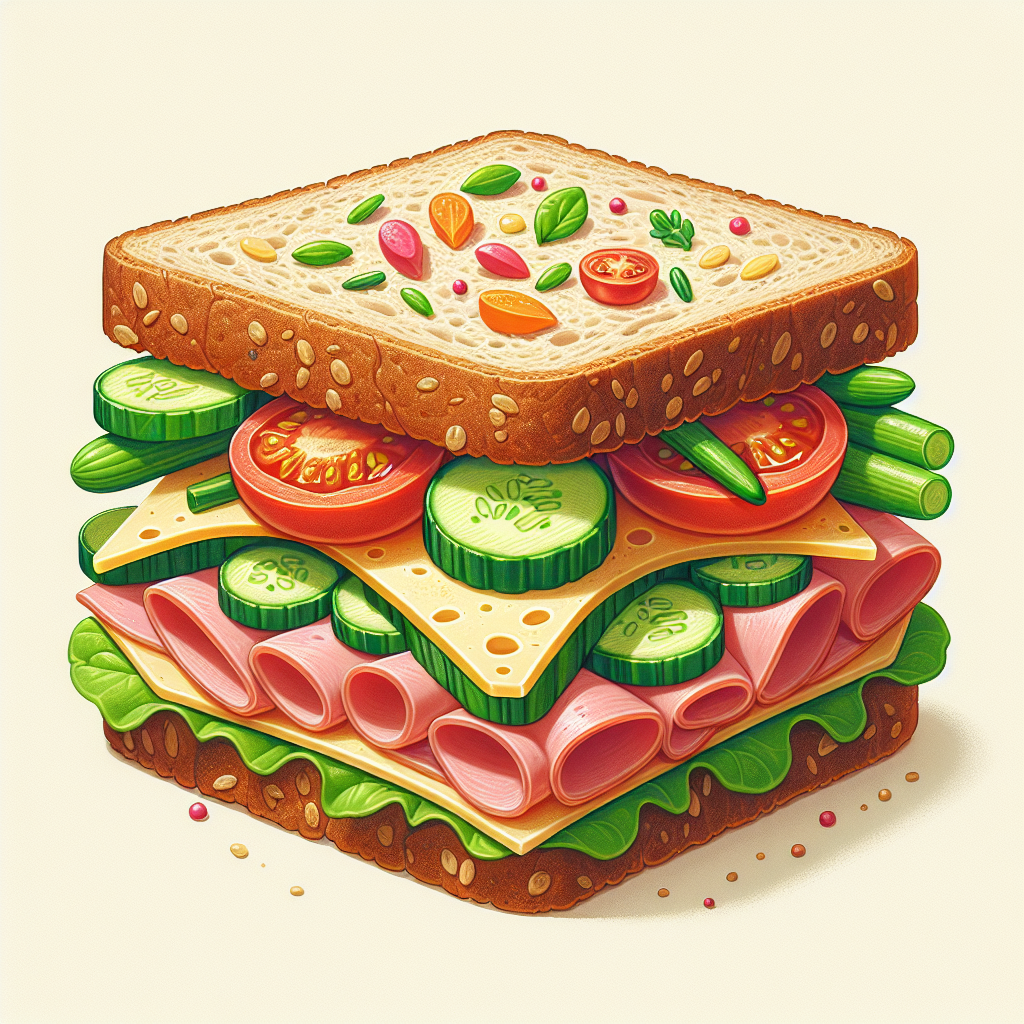Sandwich pain de mie complet, jambon, crudités, fromage optionnel, préemballé-entrées et plats composés, valeurs nutritionnelles