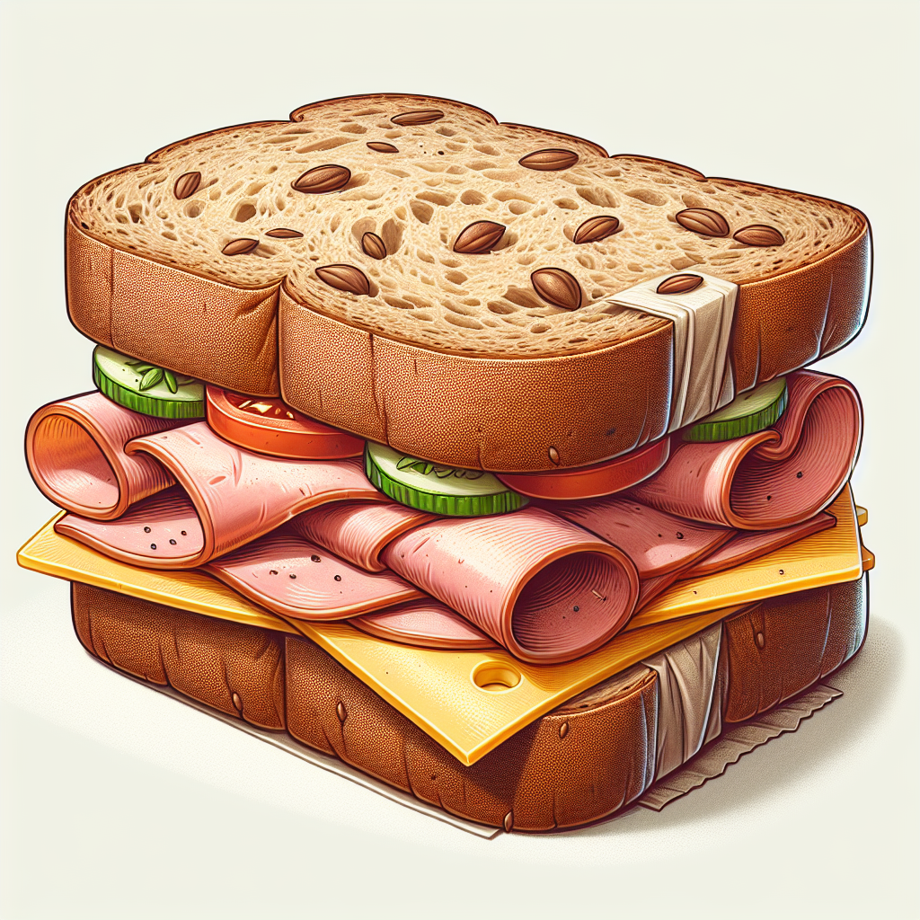 Sandwich pain de mie complet, jambon, fromage, préemballé-entrées et plats composés, valeurs nutritionnelles