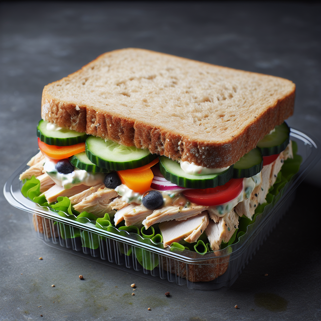 Sandwich pain de mie complet, poulet, crudités, mayonnaise, préemballé-entrées et plats composés, valeurs nutritionnelles