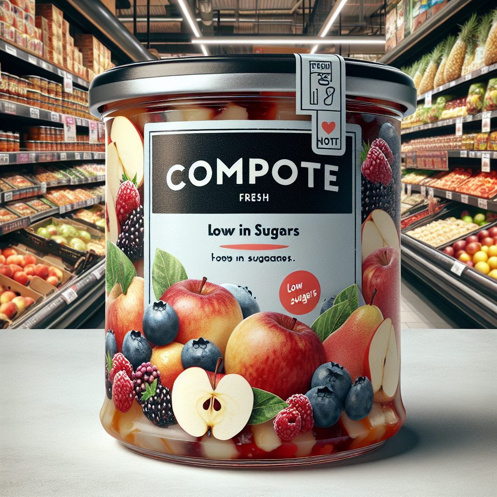 Compote, tout type de fruits, allégée en sucres, rayon frais-fruits, légumes, légumineuses et oléagineux, valeurs nutritionnelles