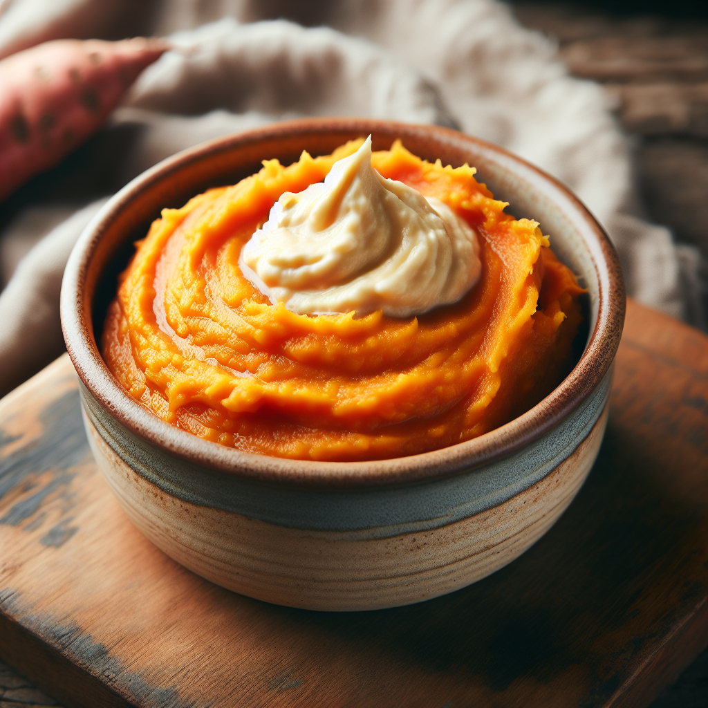 Patate douce, purée, cuisinée à la crème-fruits, légumes, légumineuses et oléagineux, valeurs nutritionnelles