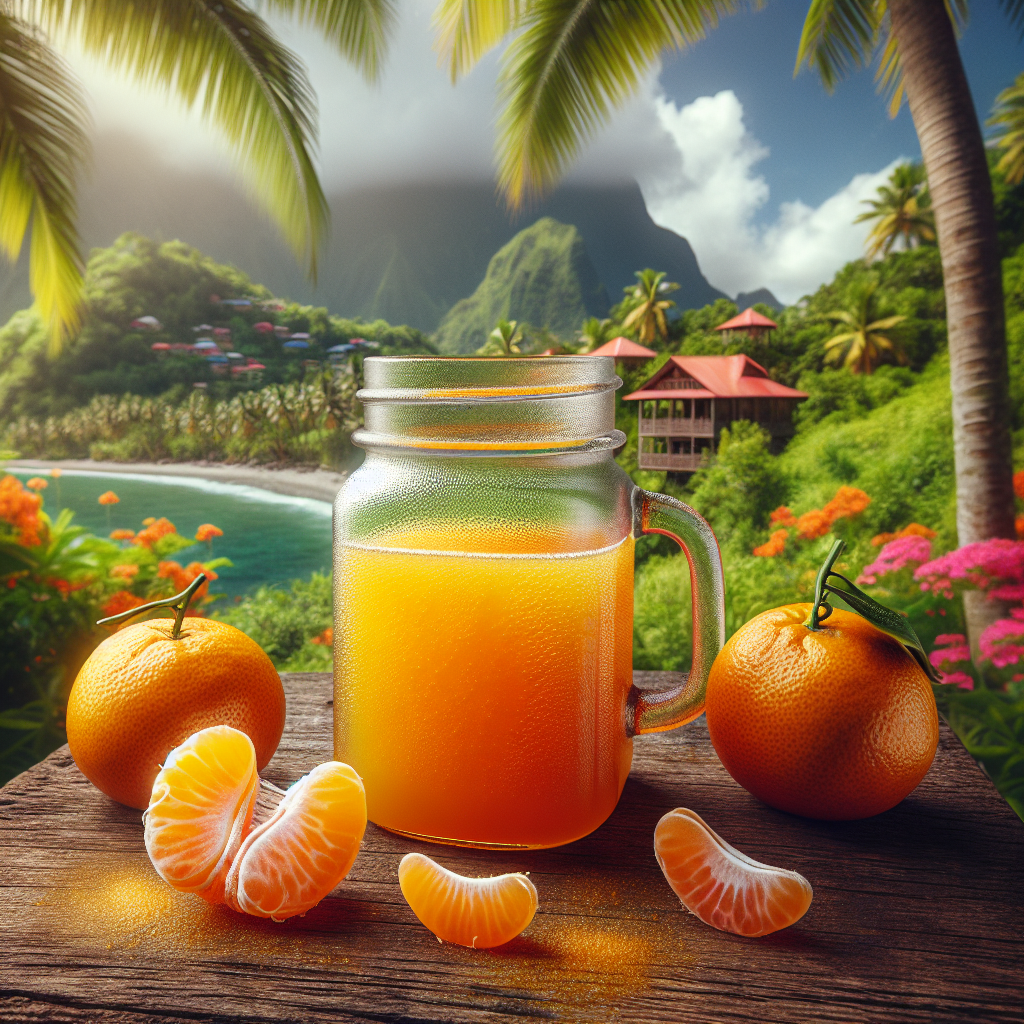 Jus de mandarine macaque, pur jus filtré, prélevée à la Martinique-fruits, légumes, légumineuses et oléagineux, valeurs nutritionnelles
